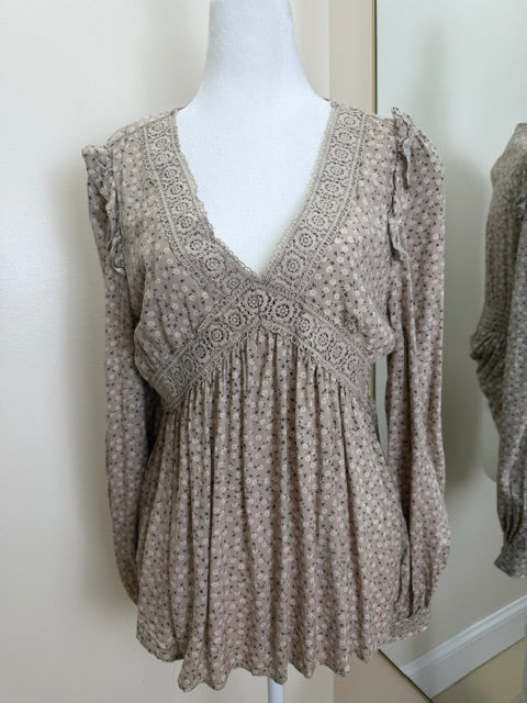 Taupe blouse with flowers