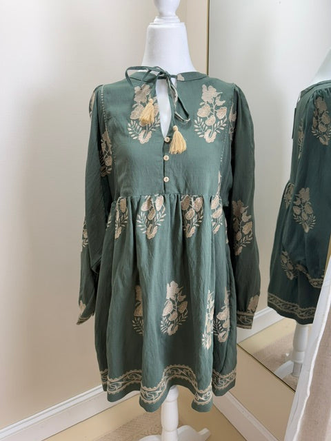 Green floral dress with flowers