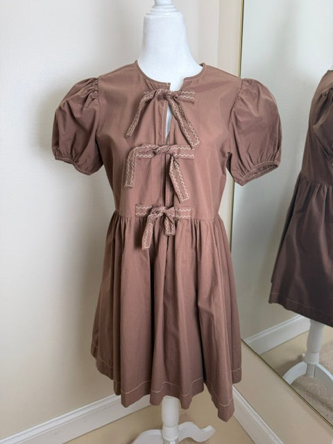 Brown tie mini dress
