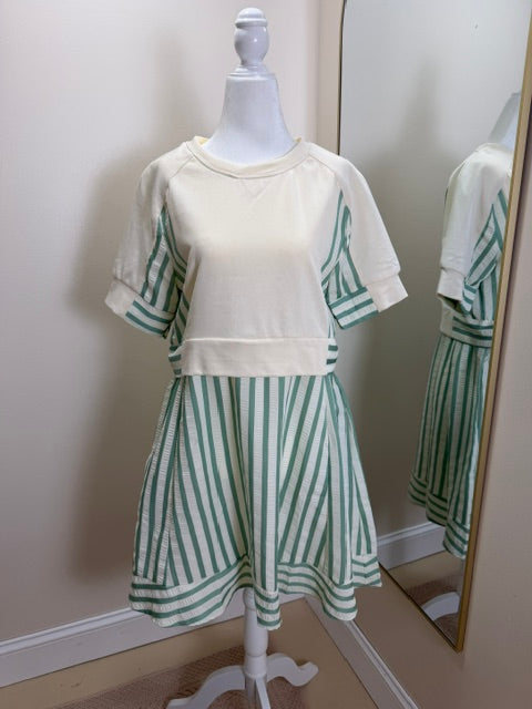Ivory and green stripe dress