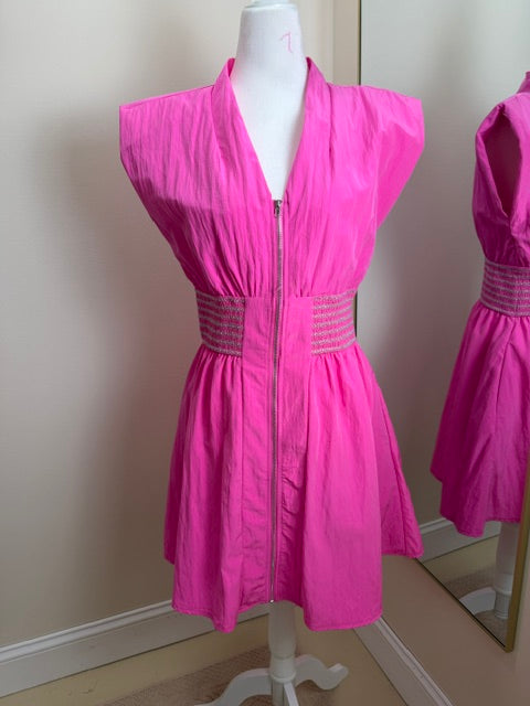 Hot pink zipper mini dress
