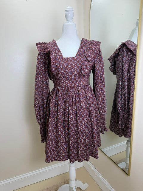 Burgundy long sleeve ruffle dress