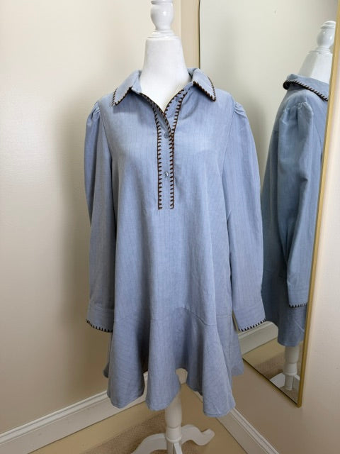 Blue and brown long sleeve mini dress