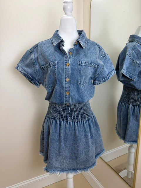 Jean elastic waist mini dress