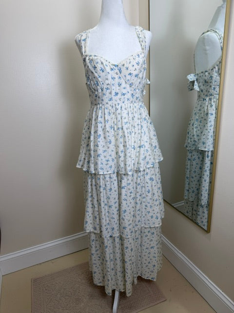 Green floral layered maxi dress