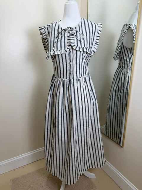 Navy blue and white maxi dress