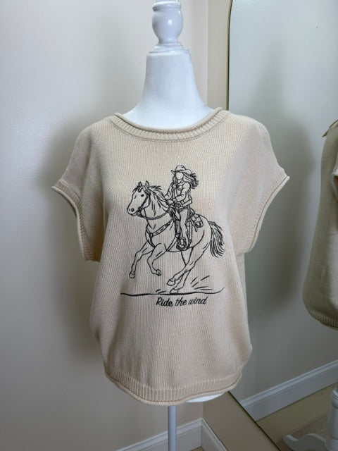 Tan sweater top with cowgirl