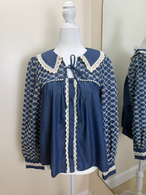 Blue and white blouse