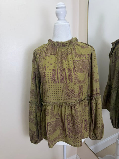Green and purple blouse