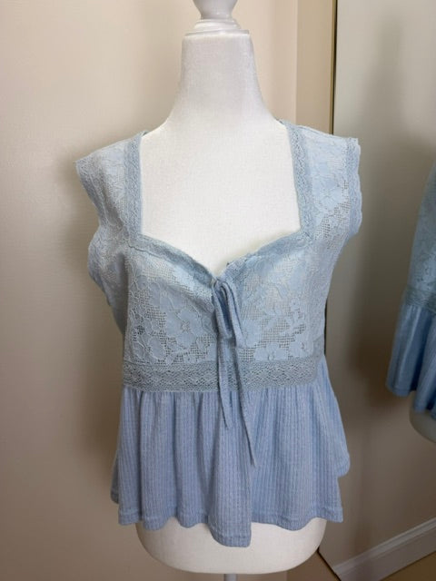 Blue tie lace bodice sleeveless top