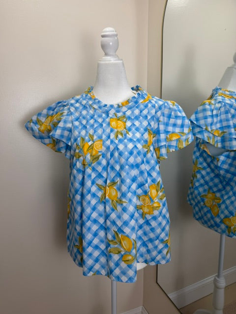Blue gingham with lemons