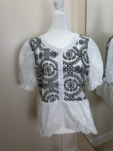Black and white peplum top